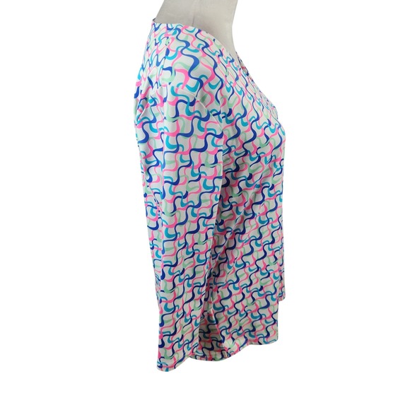 Lulu B Womens Medium V Neck Long Sleeve Top Colorful Swirl Print Stretch Blouse - Picture 2 of 7